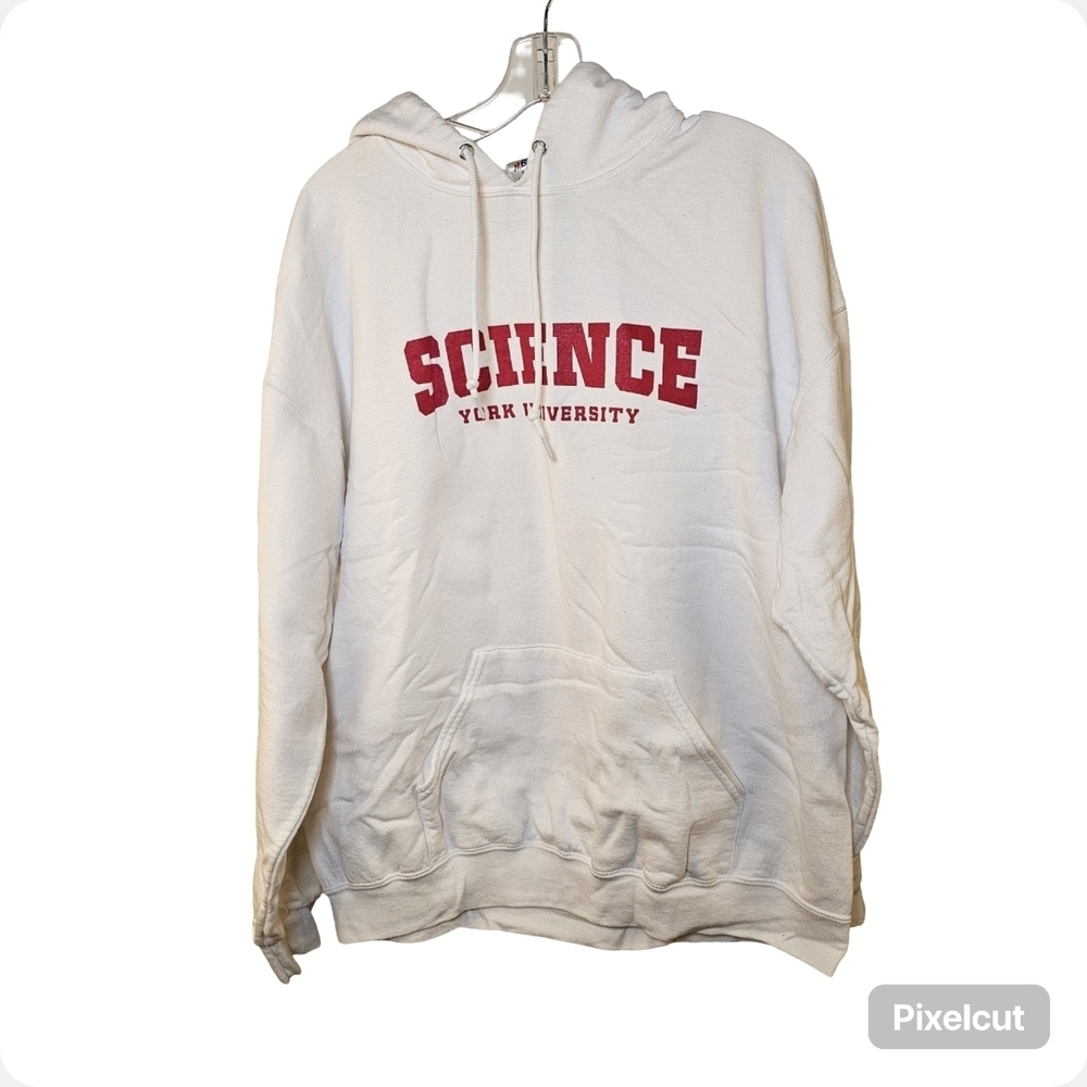Jerzees White Hoodie with Red Print